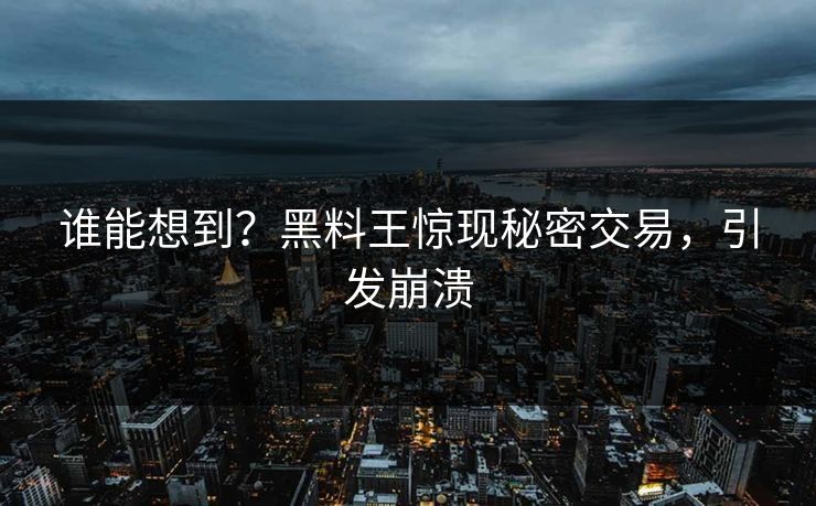 谁能想到？黑料王惊现秘密交易，引发崩溃