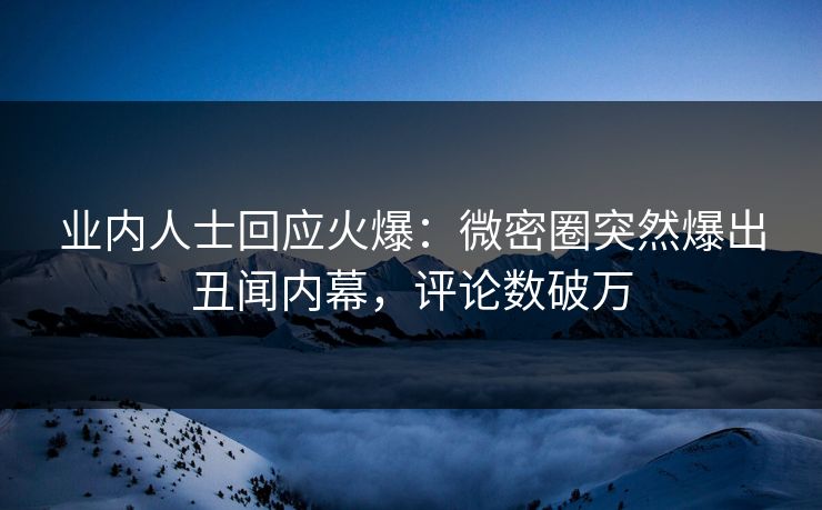 业内人士回应火爆：微密圈突然爆出丑闻内幕，评论数破万