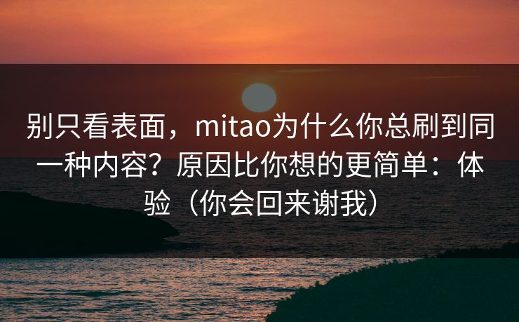 别只看表面，mitao为什么你总刷到同一种内容？原因比你想的更简单：体验（你会回来谢我）
